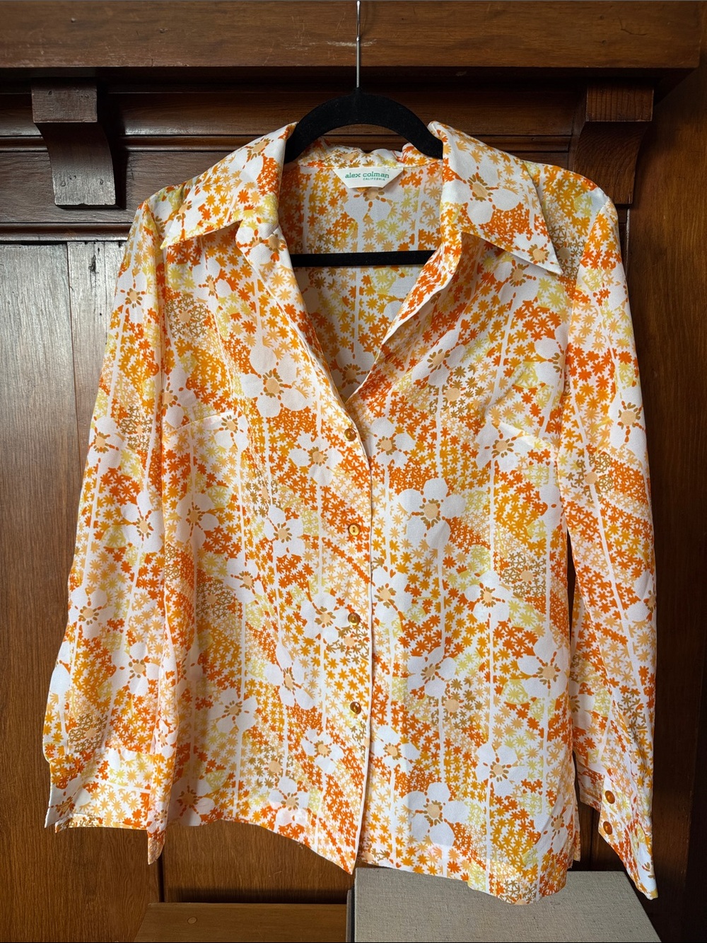 Vintage Orange and Yellow Floral Button-Up Blouse, Alex Colman